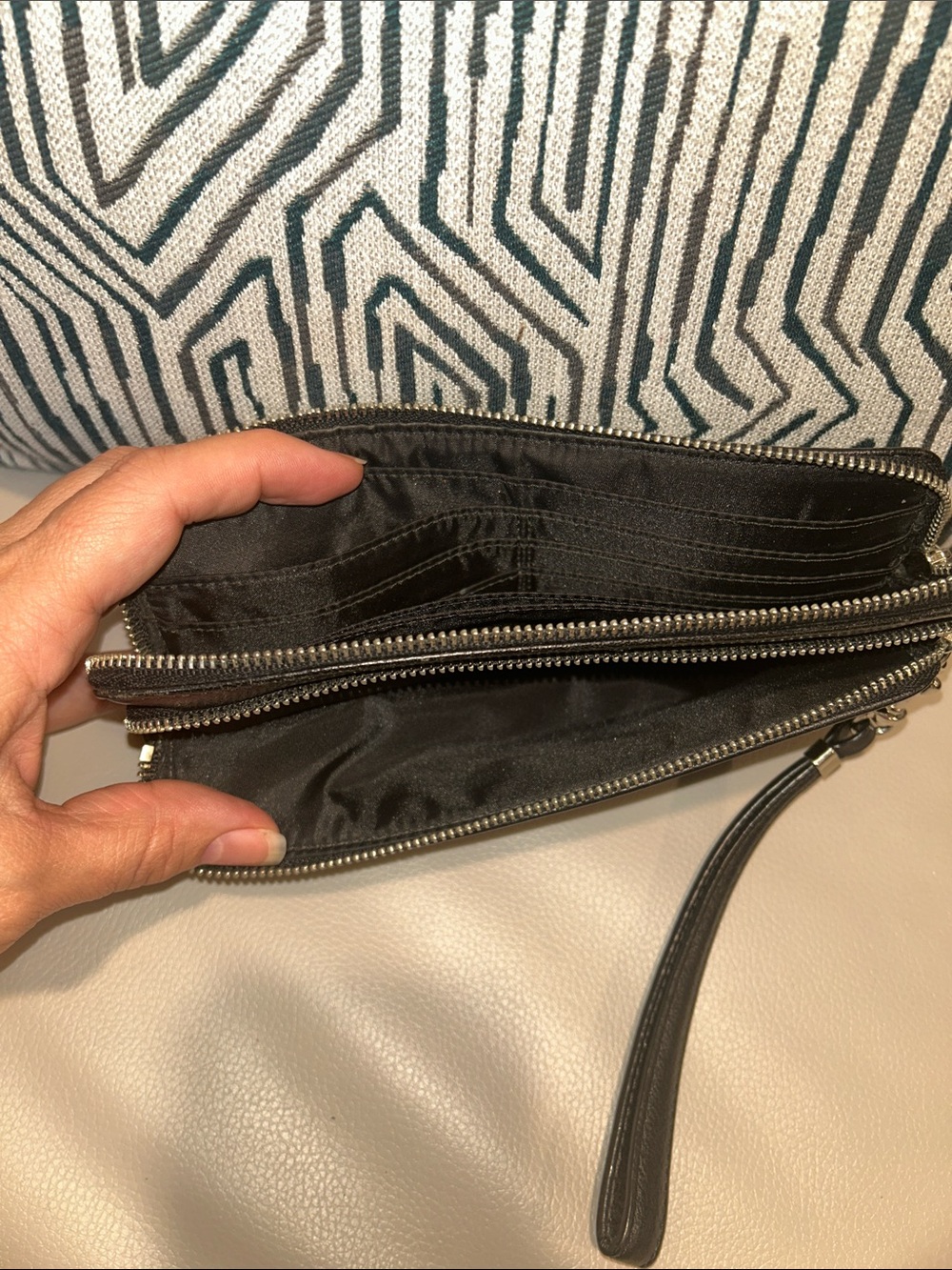 Coach Black Signature Double Zip C Wristlet with Silver Logo - Picture 9 of 12